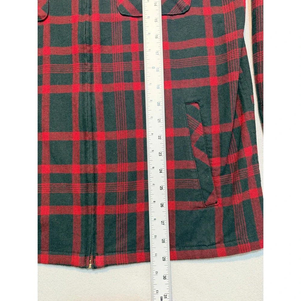 Wrangler Mens Shirt Jacket Red Black Plaid Full Zip Corduroy Collar Small‎